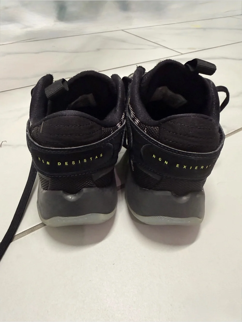 Nike Kids Black White and Neon Green Basketball Sneakers